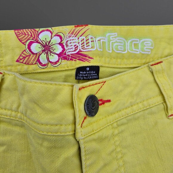Y2K Bright Yellow Capri Jeans Size 9 Emo Mcbling Cyber Rave 2000s Colorful Denim - Picture 7 of 10